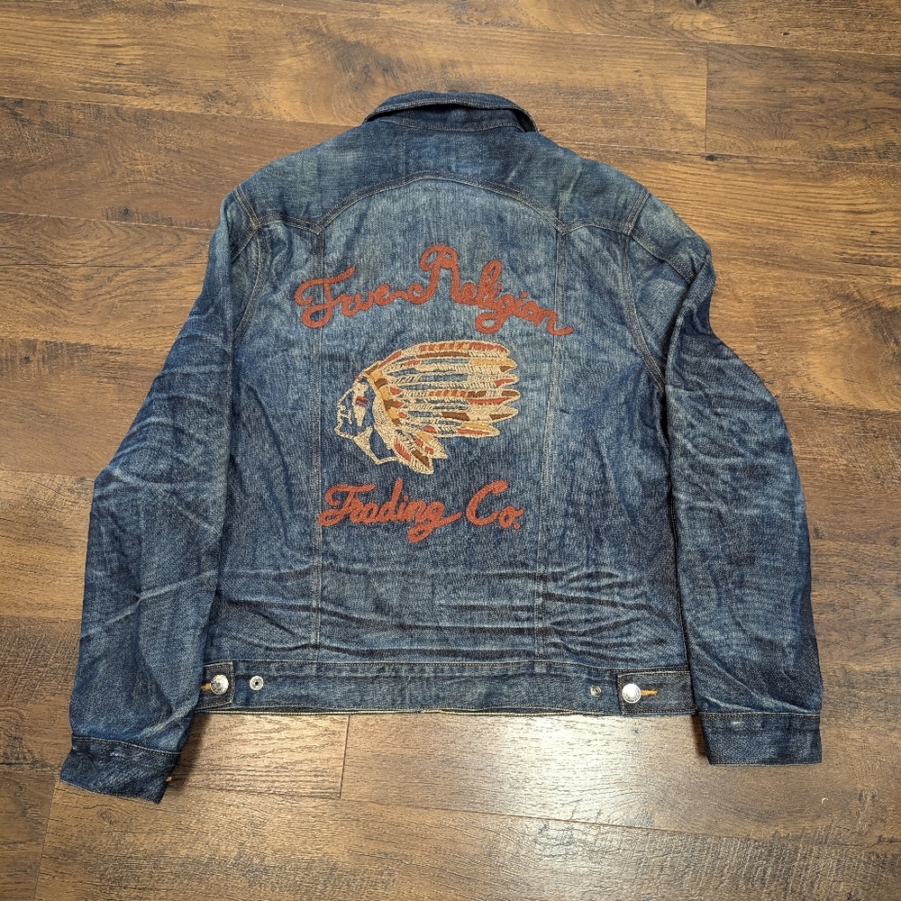 True Religion Trading Co Embroidered Indian Denim Jacket, size XL